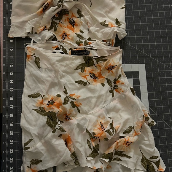 Dresses & Skirts - Floral Mini Dress - White and Orange